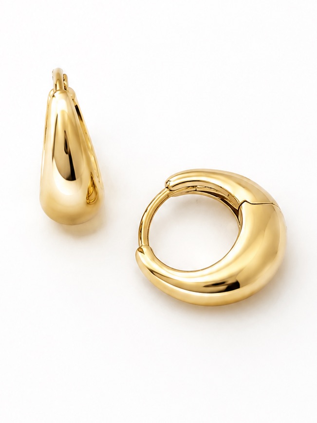 Petite Puffy Hoop Huggie Earrings | 14k Gold Plated Hypoallergenic Jewelry